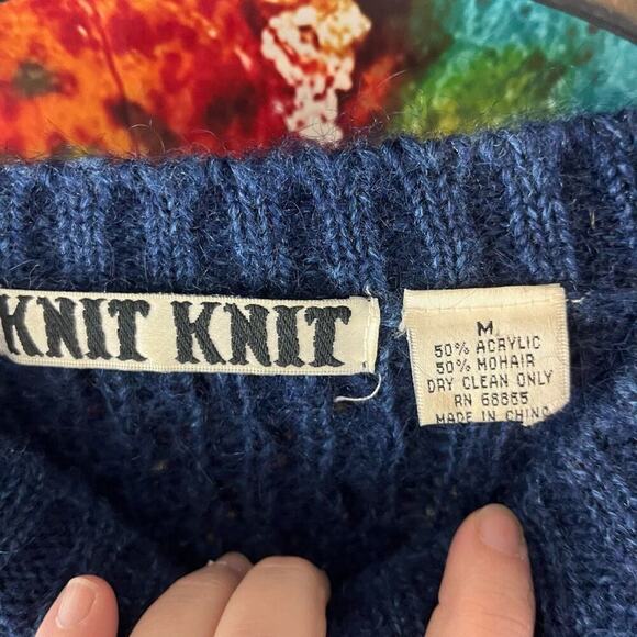 Vintage Knit Knit Mohair Acrylic Blend Chunky Blue Sweater Medium - Picture 3 of 5